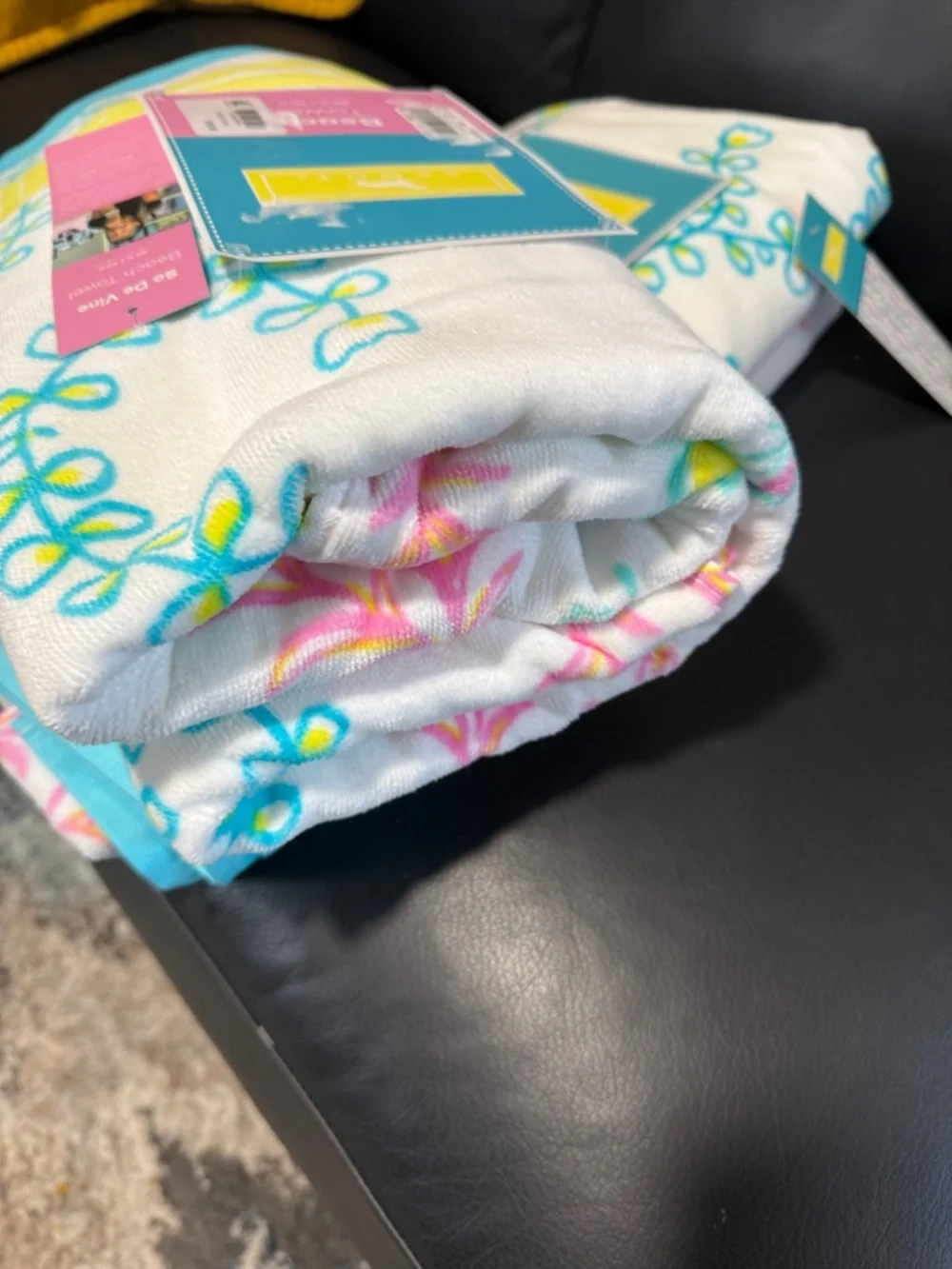 Scout So De Vine Floral Stripe Beach Oversized Towel in White, Pink & Teal 40x70